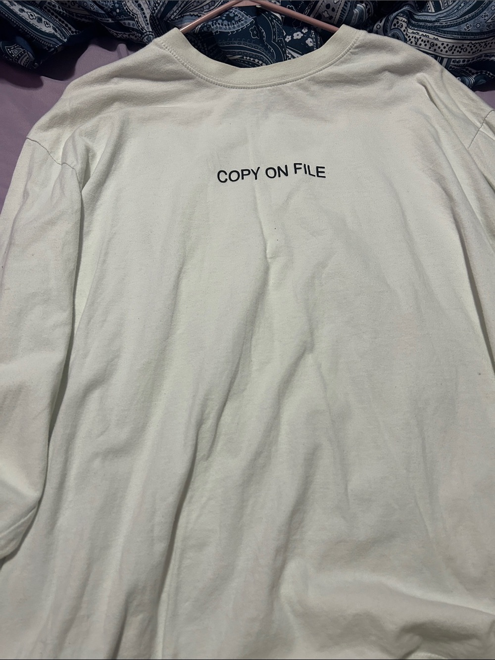 Pull&Bear White Long Sleeve Tee with 'COPY ON FILE' Chest Text
